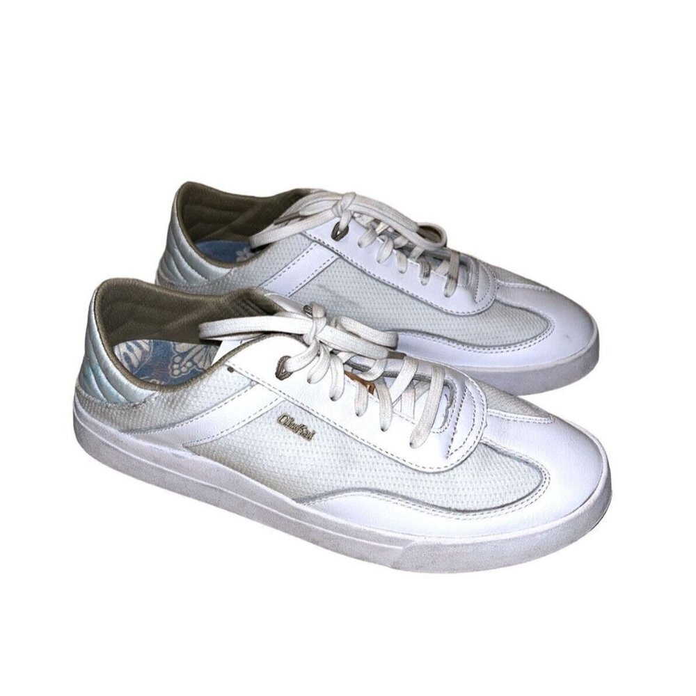 OLUKAI Kilea White Leather Low Top Lace Up Casual Women’s Sneakers Size 10